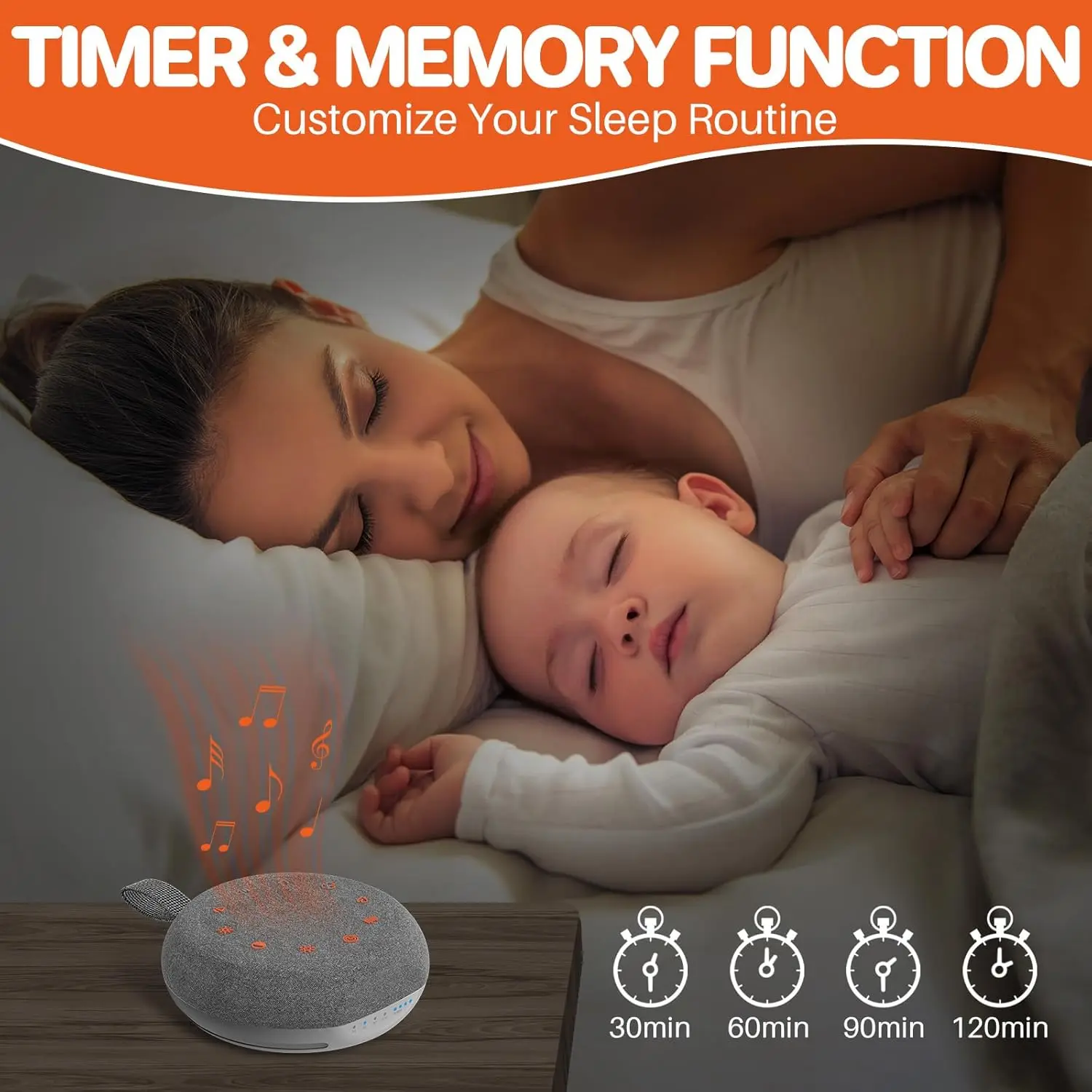 White Noise Sound Machine, Portable Sound Machine for Sleep with 40 Soothing Sounds, Battery Indicator, Timer & Night Light