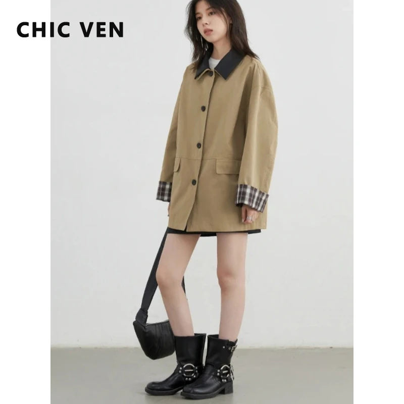 

Модный женский тренчкот CHIC VEN, однобортное свободное повседневное пальто, женская клетчатая ветровка, верхняя одежда на весну-осень 2026