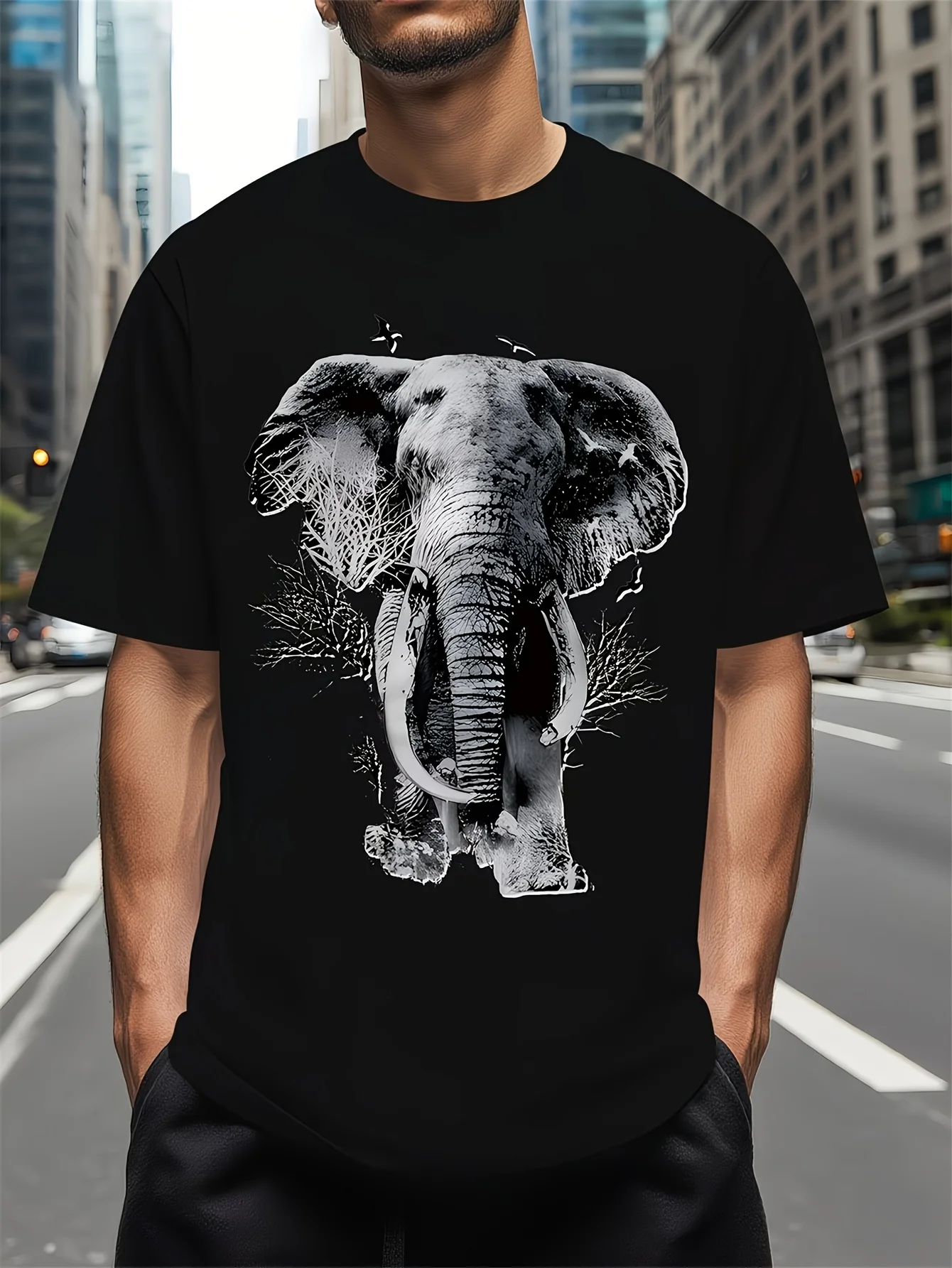Summer Men's Elephant Pattern Print T-Shirt