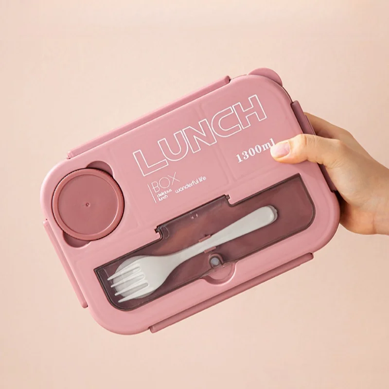 Scomparto 1300ML Lunch Box portatile Bambini Studenti Bento Box da ufficio con forchetta e cucchiaio Contenitore per alimenti per microonde