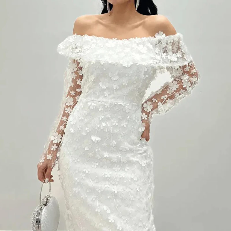 

Модное женское длинное платье с цветочным узором, открытыми плечами, облегающее, однотонное, с завышенной талией, повседневное, праздничное, А-силуэт