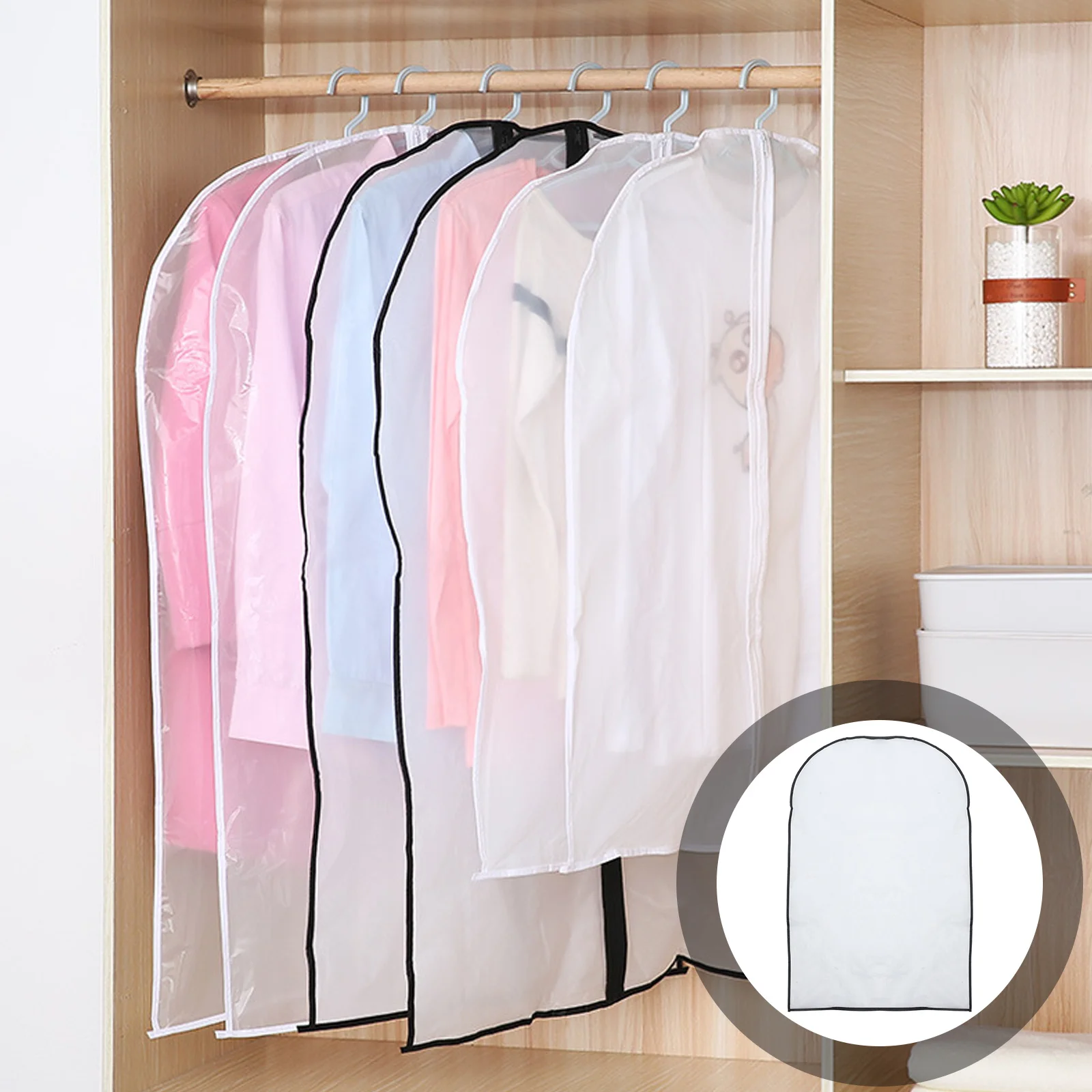 

5Pcs Garment Bags for Hanging Clothes Plastic Dustproof Covers Reusable Clothes Storage Bags Wardrobe Protective Covers