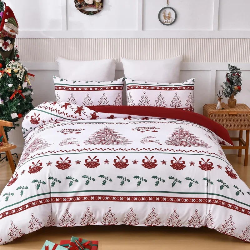 3PCS Christmas Duvet Set With Extra Large Soft ultra-fine Fiber bedding, Including 2 Pillowcases And Christmas Tree Deer Pattern