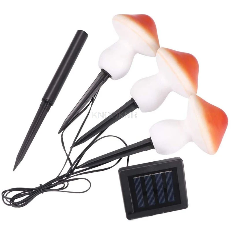 ضوء حديقة الحديقة بالطاقة الشمسية، راتينج LED بالطاقة الشمسية، واحد لثلاثة مصابيح توصيل أرضية على شكل فطر، أضواء فطر صغيرة #6