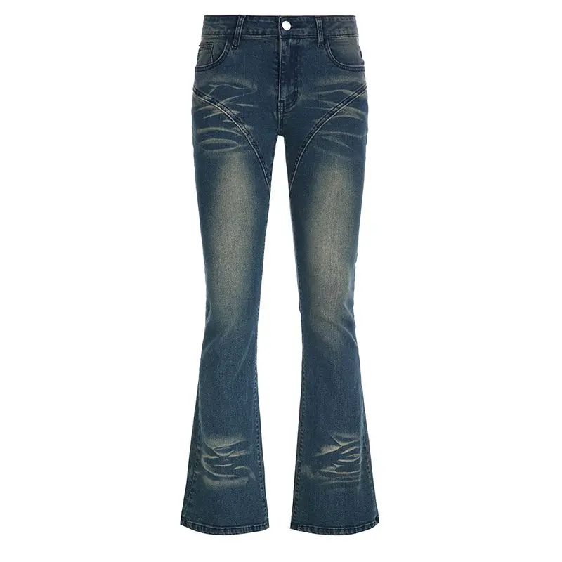 Jeans taille basse pour femme, Jeans astronomiques Bell, Pantalon en denim taille haute, Jambes larges évasées, Baggy à motifs Y2K, Streetwear évasé