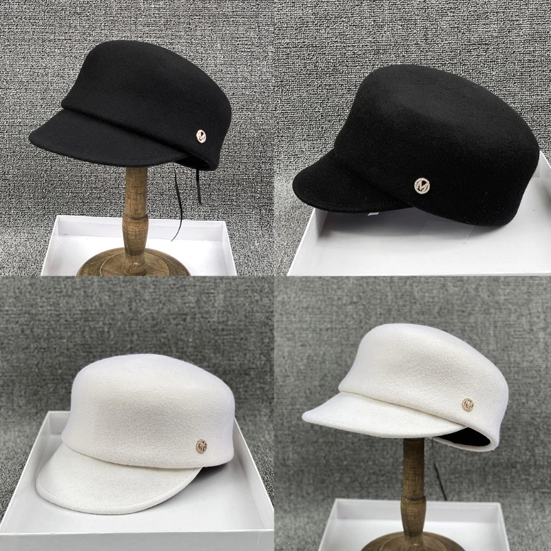 Vintage Fedora Hat for Women Elegant Beret Hat with Long Brim Woolen Horsemen Hat Peaked Hat Stage Props Accessory Hat