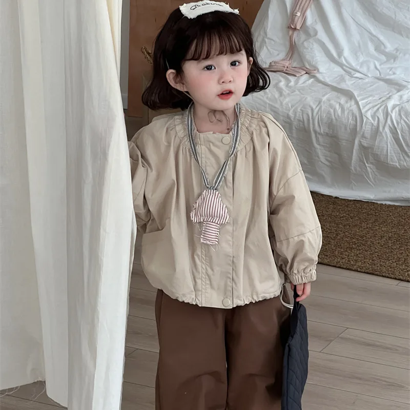 2024 Girls' Casual Sweet Pants Autumn New Product Children's Korean Version Straight Tube Mushroom Edge Pants
