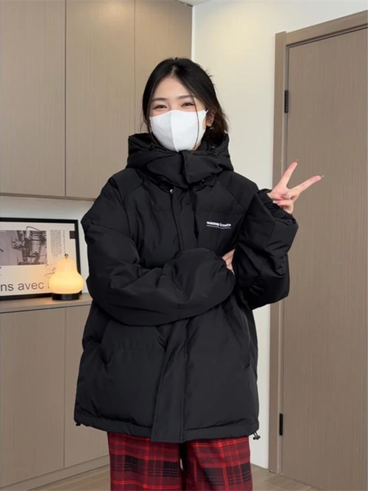 

Женская утепленная хлопковая куртка-пуховик в корейском стиле, весна 2025, свободный крой, на молнии, с длинными рукавами, с капюшоном