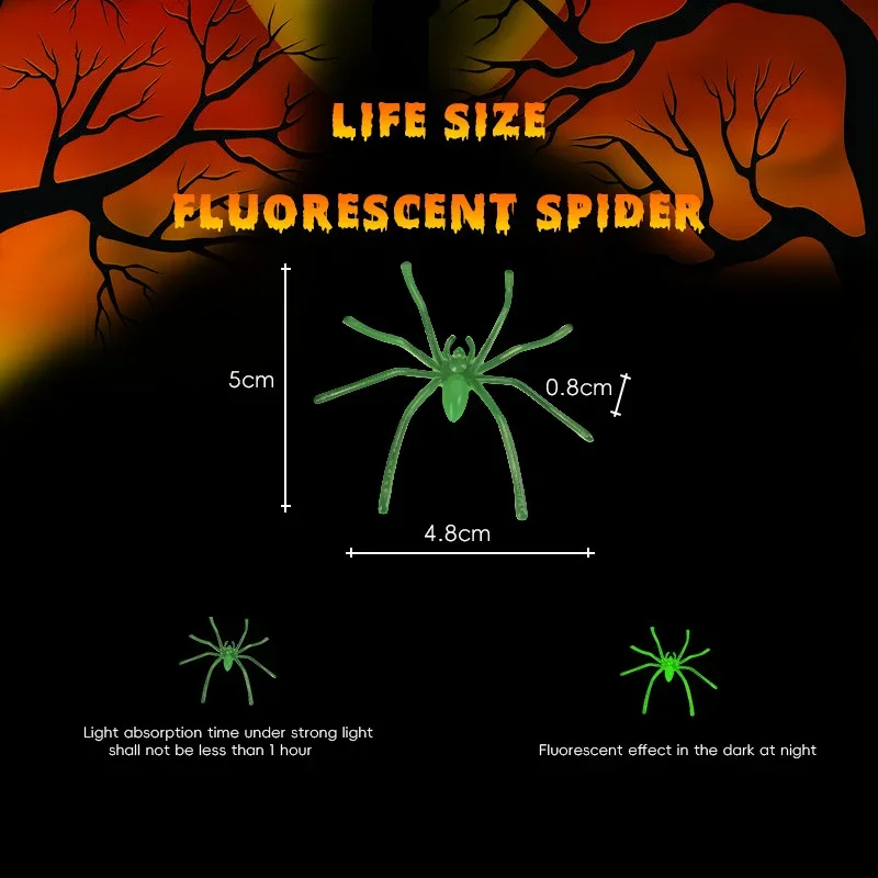 50/100 Stücke Party DIY Dekoration Halloween Leuchtende Gummi Gefälschte Spinne Kunststoff Figur Streich Spielzeug – Detail 4