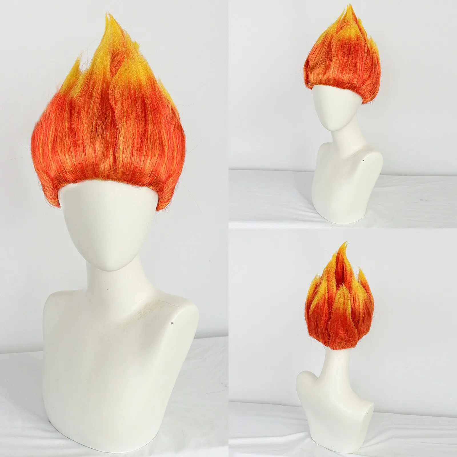Flame Costume Synthetic Wig Pre-Styled Anger Fire Wig Two Tone Orange and Yellow Stylish Flame Wig Spiky Halloween