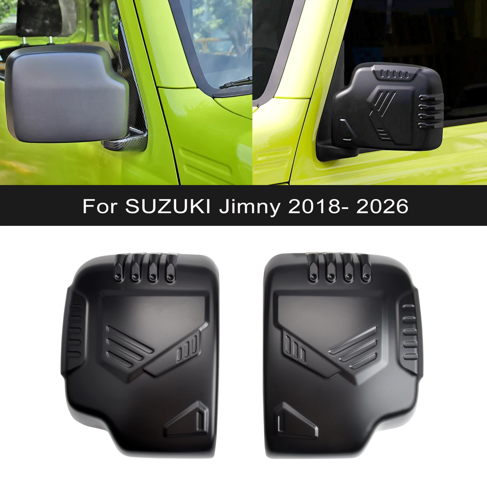 

Для Suzuki Jimny 2018-2025: Матовая черная накладка на боковое зеркало, универсальная, левая/правая, совместима с 3-х и 5-дверными моделями, аксессуары