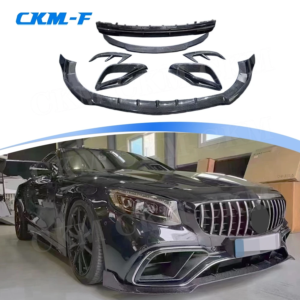 B Style Front Chin Bumper Lip Air Vent Trims Rear Diffuser Rear Spoiler for Benz S Class W217 C217 S63 65 AMG Coupe 2014-2019