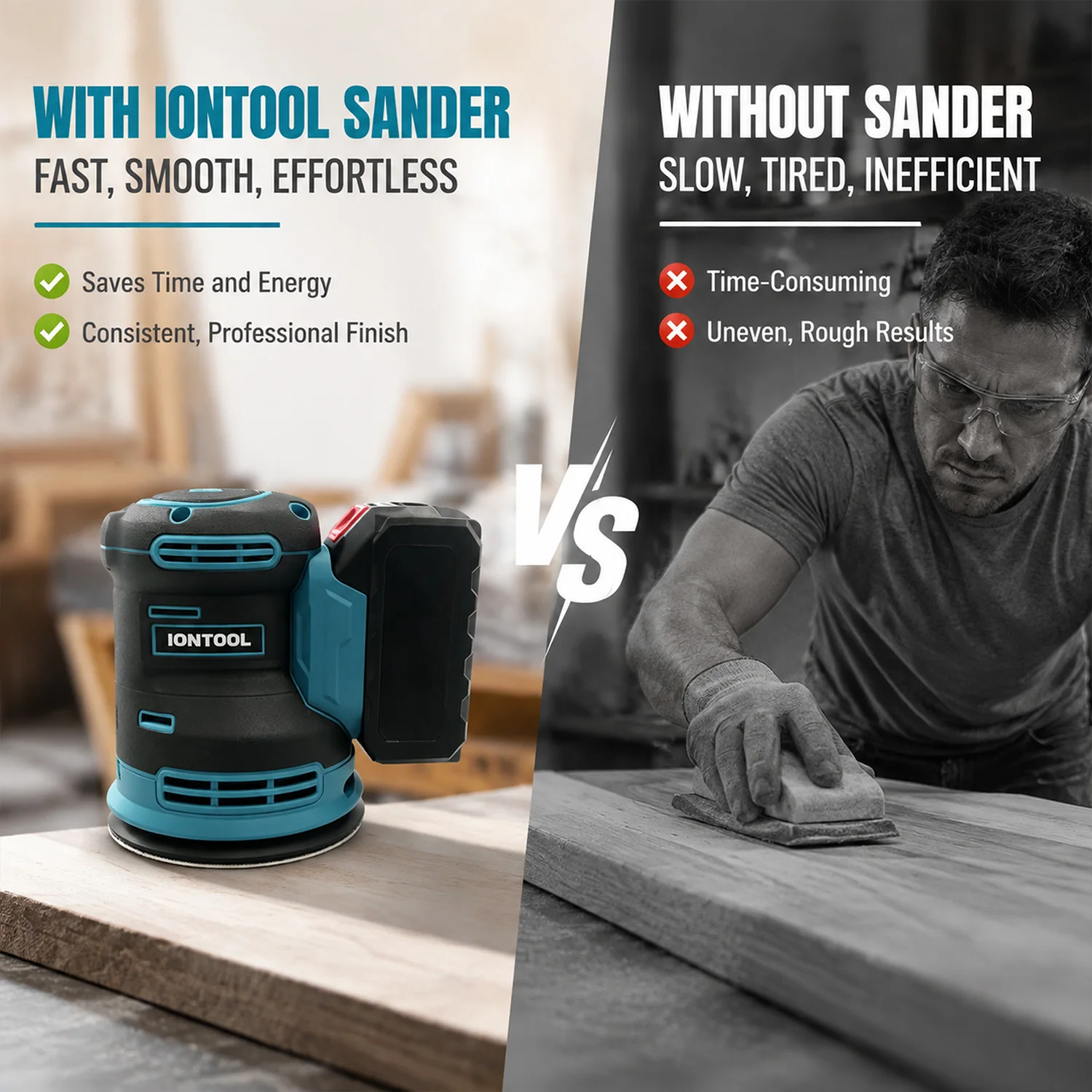 IONTOOL 3-Speed Cordless Sander 180mm 7000-11000RPM Orbital Tool for Furniture Cabinet Renovation No Battery