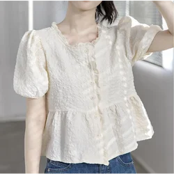 Bubble Sleeve Chiffon Top Women's Summer Fashion New Short Sleeved Design Sense Niche Short Top French Doll Shirt