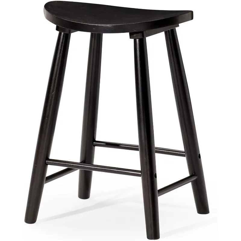 مقعد بار مقعد دائري مقاس 31 بوصة مع مسند للقدمين من الخشب الصلب الأسود بتصميم موفر للمساحة للحانات وبار الإفطار #1
