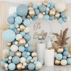 Dusty Blue Balloons Arch Garland ,Sand White Metallic Gold Dusty Slate Fog Bridal Shower Birthday Party Decorations for Boy Men