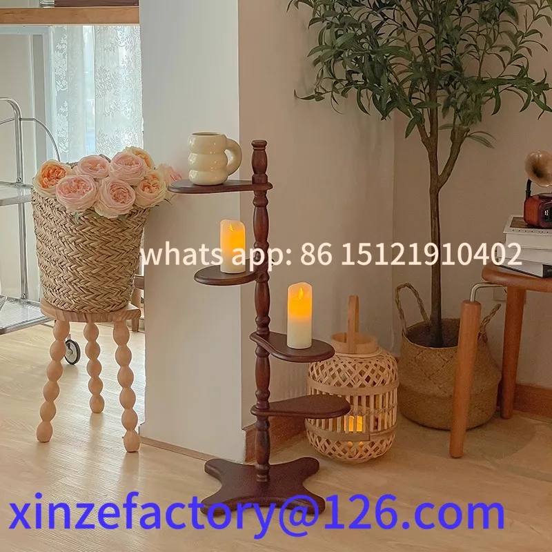 

Customizable medieval shelf flower pot shelf solid wood display
