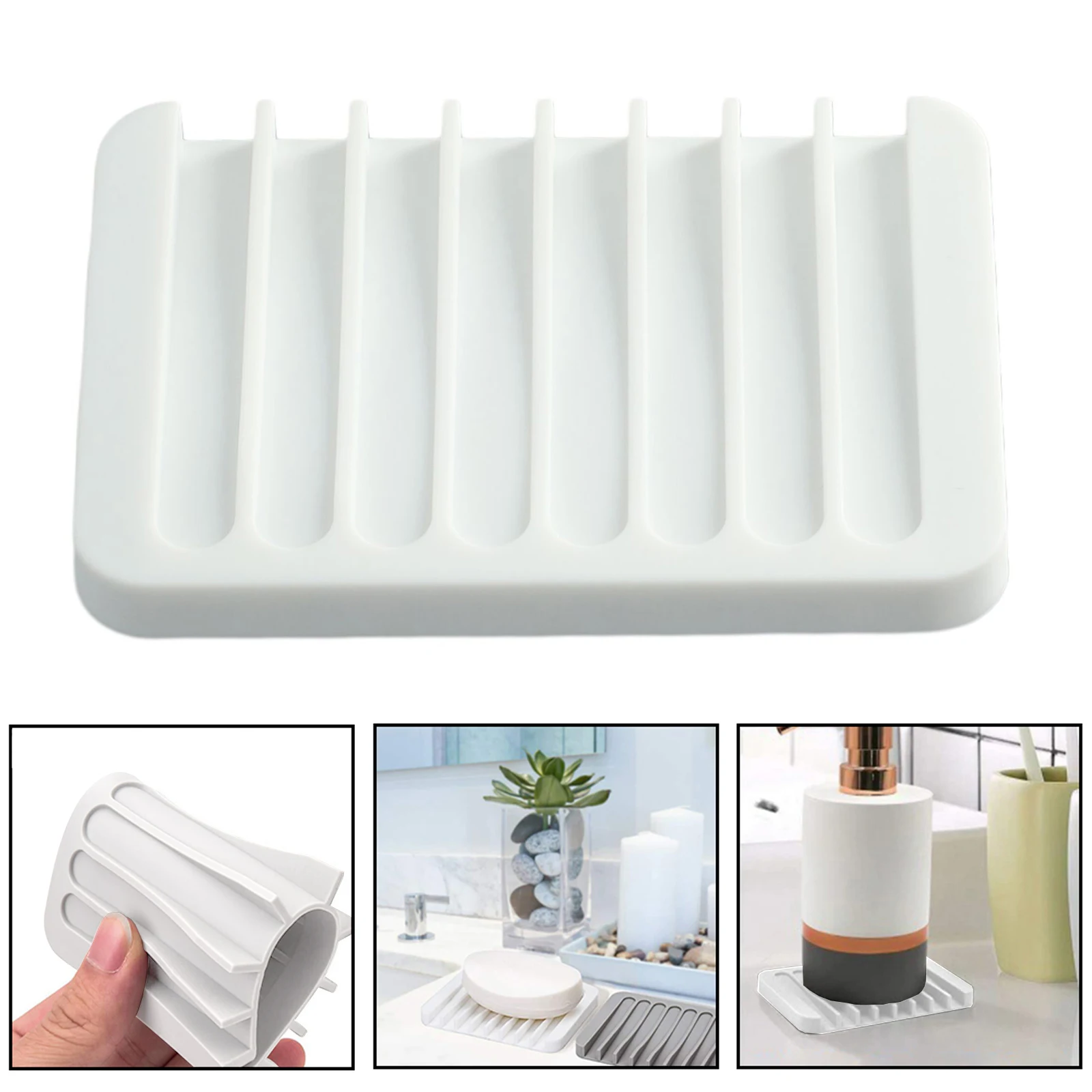 Silicone Self Draining Soap Dishes Innovative Soap Holder & Saver Non Slip Holder For Bathroom Kitchen Storage Organizer