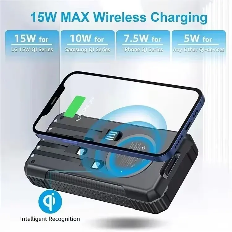 100% Original Power Bank - Wireless Charging & Solar Charger | 20000mAh Fast Charge Portable Battery for iPhone/Android Phones