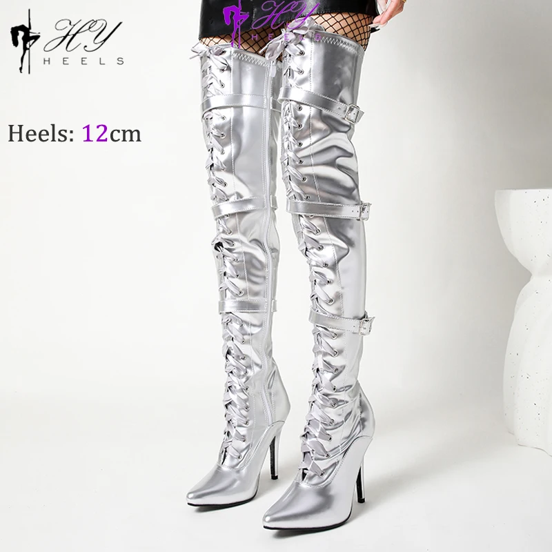 New Sexy Stiletto High Heels Over The Knee Long Boots Women Thigh High Boots Night-Club Dancing Fetish Shoes Lady Big Size 45 46