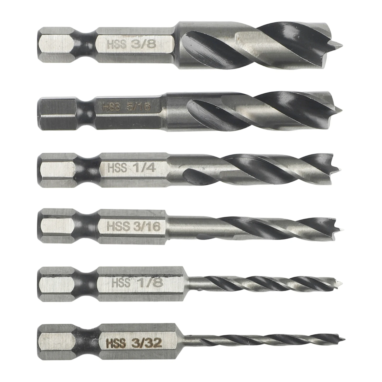 6 Stuks Punt Boor Hoge Snelheid Staal Voor Hout Met 1/4 Inch Verandering Hex 3/32 1/8 3/16 1/4 5/16 3/8 Hardware Accessoires