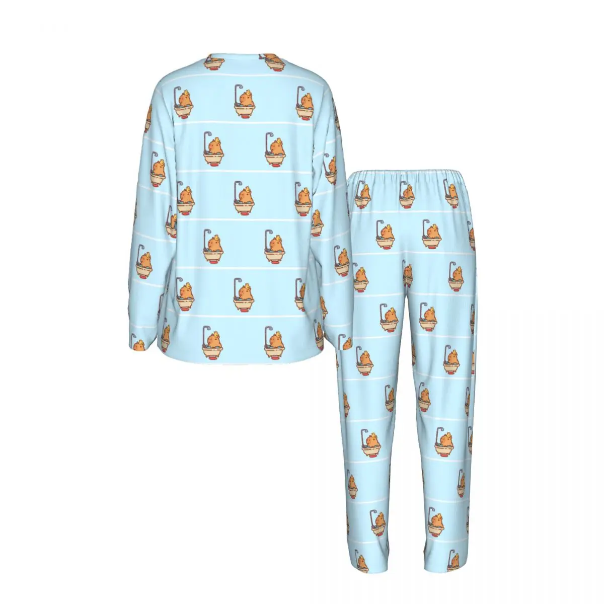 Capybara Round Neck Long Sleeve Nightgowns for Sleeping Sleepshirts Women Soft Pajama Set Long Pants 5