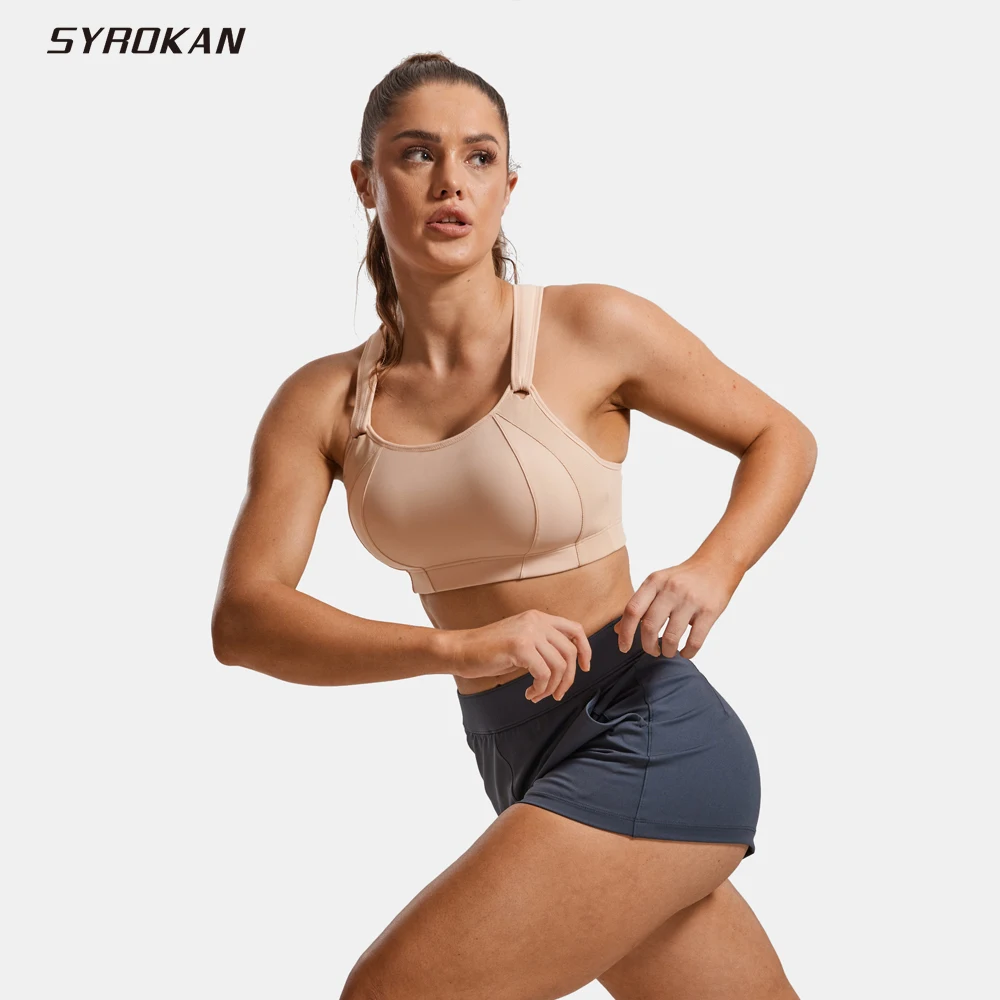 SYROKAN Bra Front Adjustable High Impact Support  Lightly Padded Wireless Racerback Women Workout Running Brassiere Tops Bras