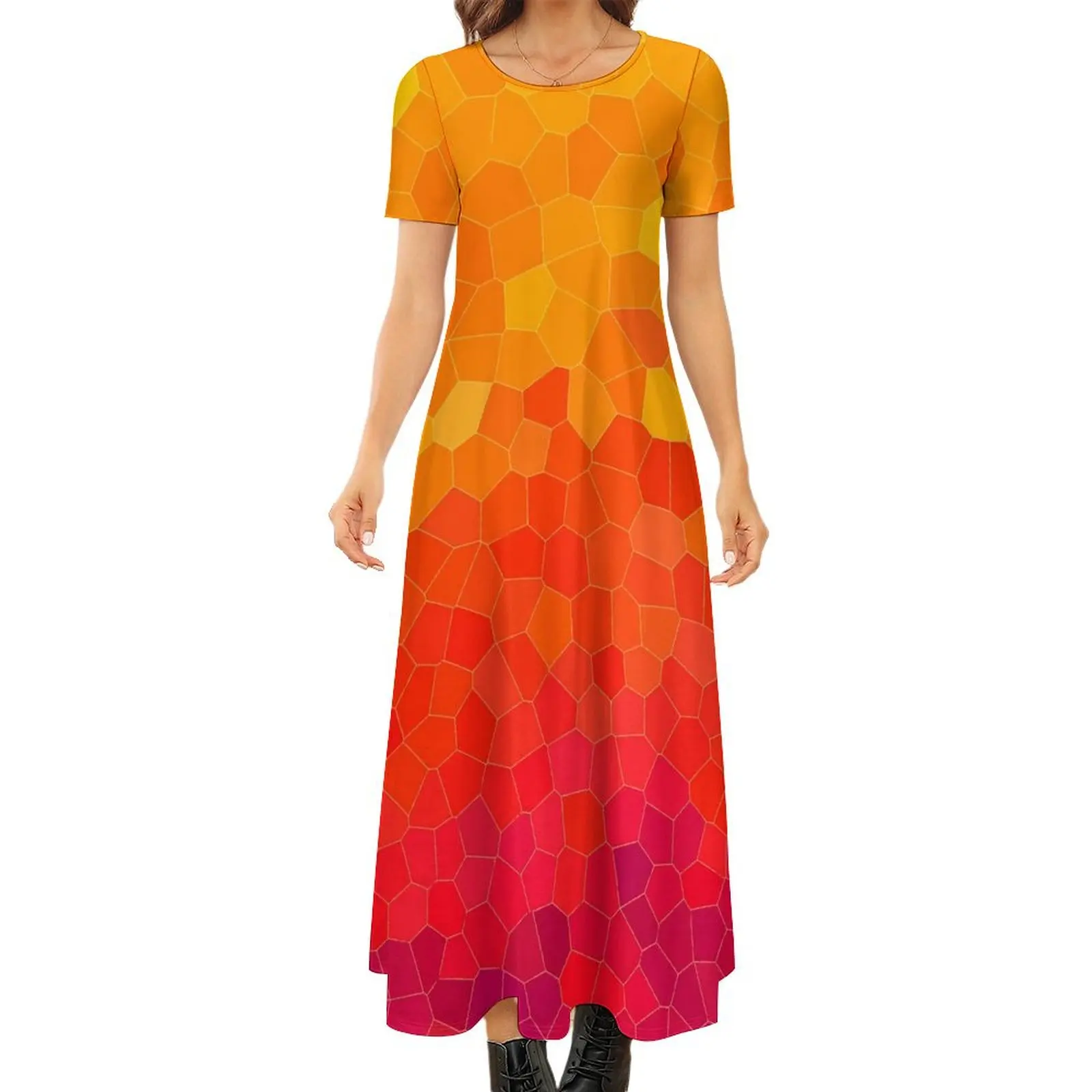 Abstract Hives Dress Campfire Print Korean Fashion Boho Beach Long Dresses Woman Trendy Maxi Dress 5XL 6XL 7XL