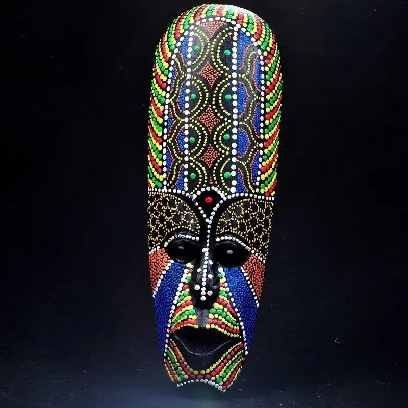 African Stippling Hand-painted Masks Wood Carving Facial Makeup Wall Hanging Living Room Home Decor Bali Style Handicraft ZD854