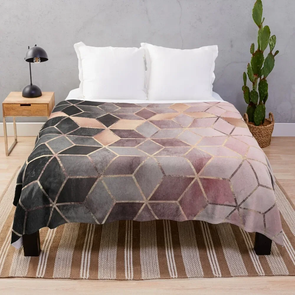 Pink And Grey Gradient Cubes Throw Blanket Plaid on the sofa funny gift decorative Blankets For Baby Moving Blankets