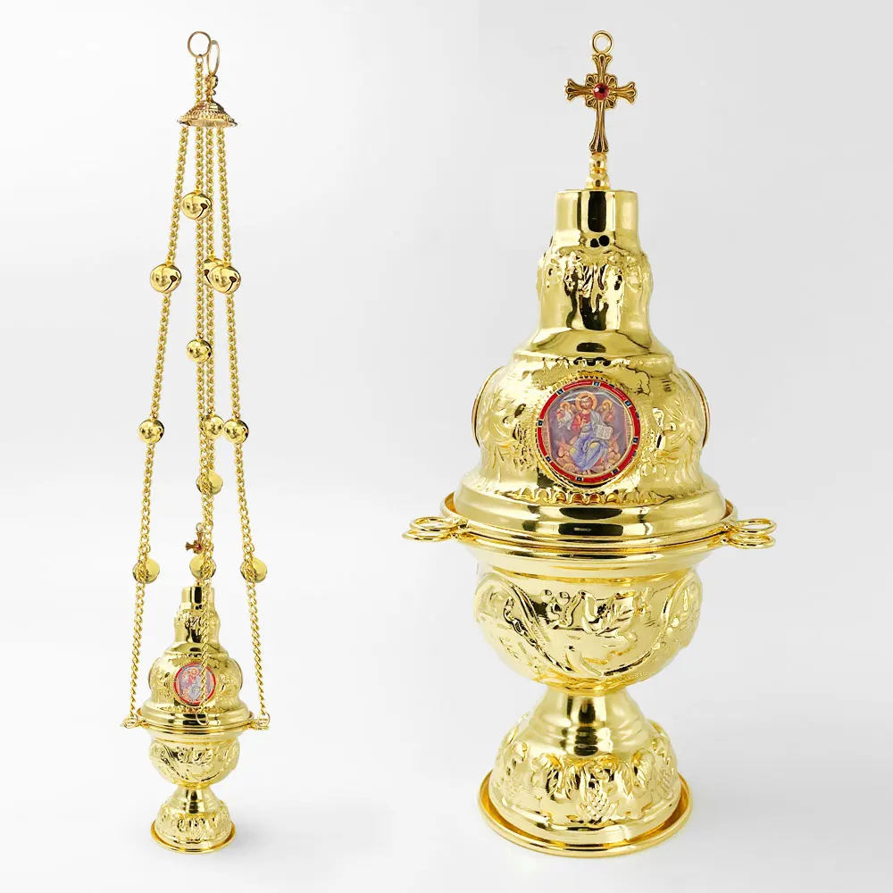 Incense Burner  Orthodox Church Mass Liturgical Censer  Articles Wall Hanging  With 24 Bells Gold Plating rosarios religiosos