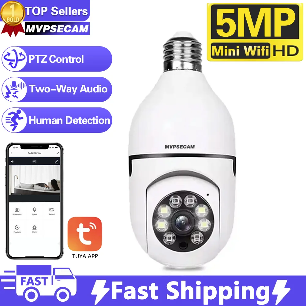 

5MP Tuya Wifi E27 Bulb Smart Home Surveillance Protection IP Camera Color NightVision Auto Track Video Security Pet Baby Monitor