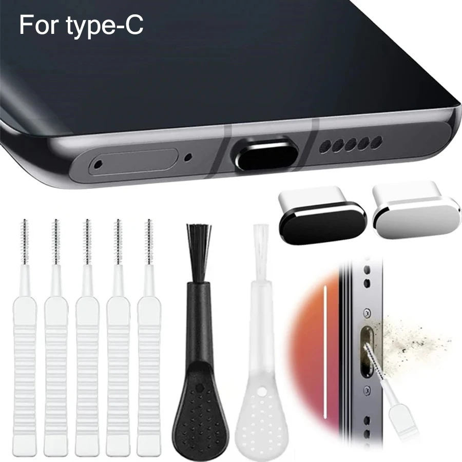 Cell Phone Charging Port Dust Plug with Cleaning Brush for IPhone 17 16 14 13 Pro Max Plus Samsung Xiaomi IOS Type C Cleaner Set