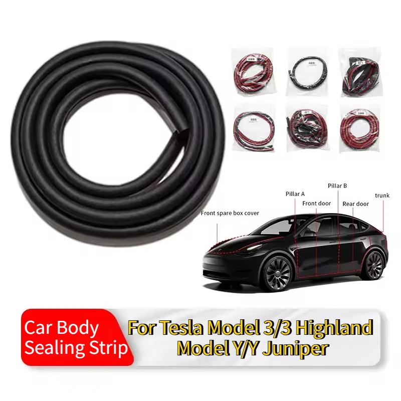 For Tesla Model 3 Model Y Juniper 2025 Door Rubber Seal Soundproof Weather Stripping Trim Wind Noise Reduction Kit Accessories view 2