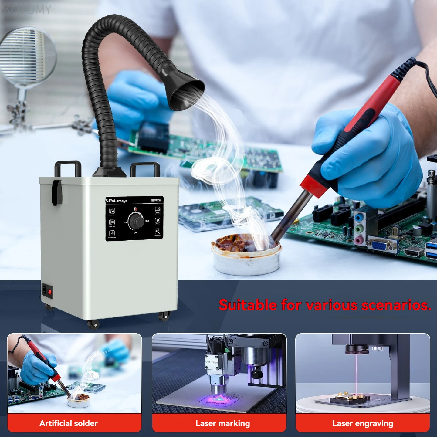 YW150 Portable Soldering Fume Purifier Solder Smoke Filter for Laser Marking Soldering Iron Fume Extractor