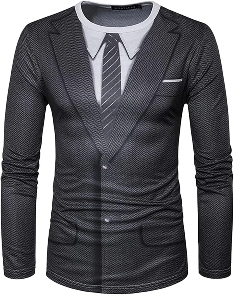 3D Print Realistic Suit Tuxedo Pattern T Shirts Men Long Sleeve Casual Fashion T-shirt Sweatshirt Breathable Streetwear Tshirt