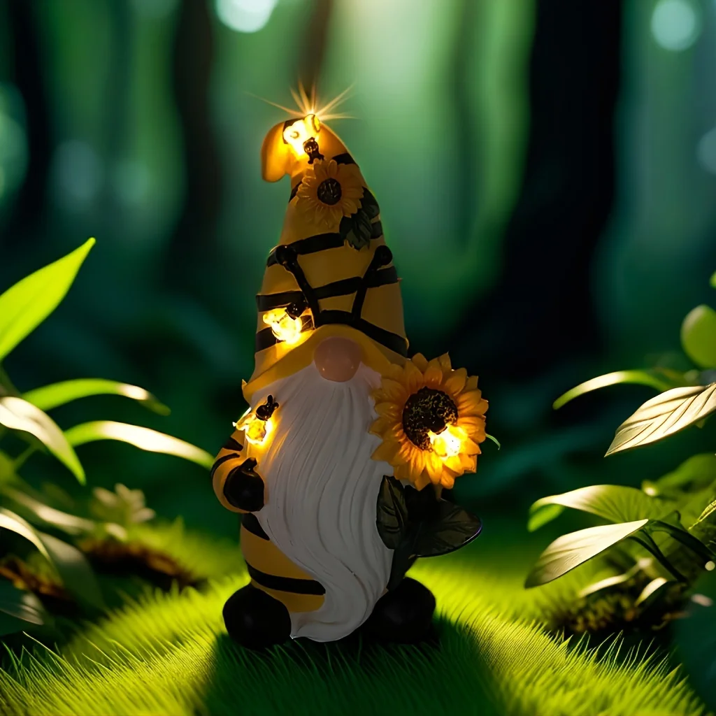 

Солнечная садовая статуя гнома, уличный садовый декор со светом гнома солнечной пчелы, садовая смоляная статуя карлика пчелы подсолнечника свет
