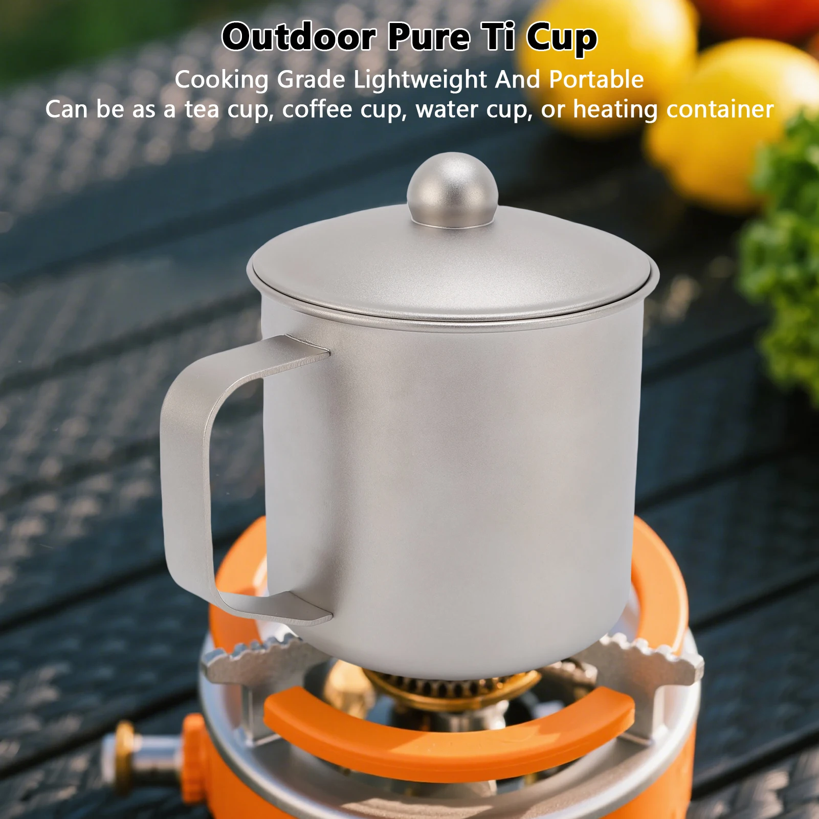 순수 Ti 캠핑 컵 360ml 캠핑 머그잔 뚜껑 포함 하이킹 배낭 요리를위한 야외 물 커피 차 컵