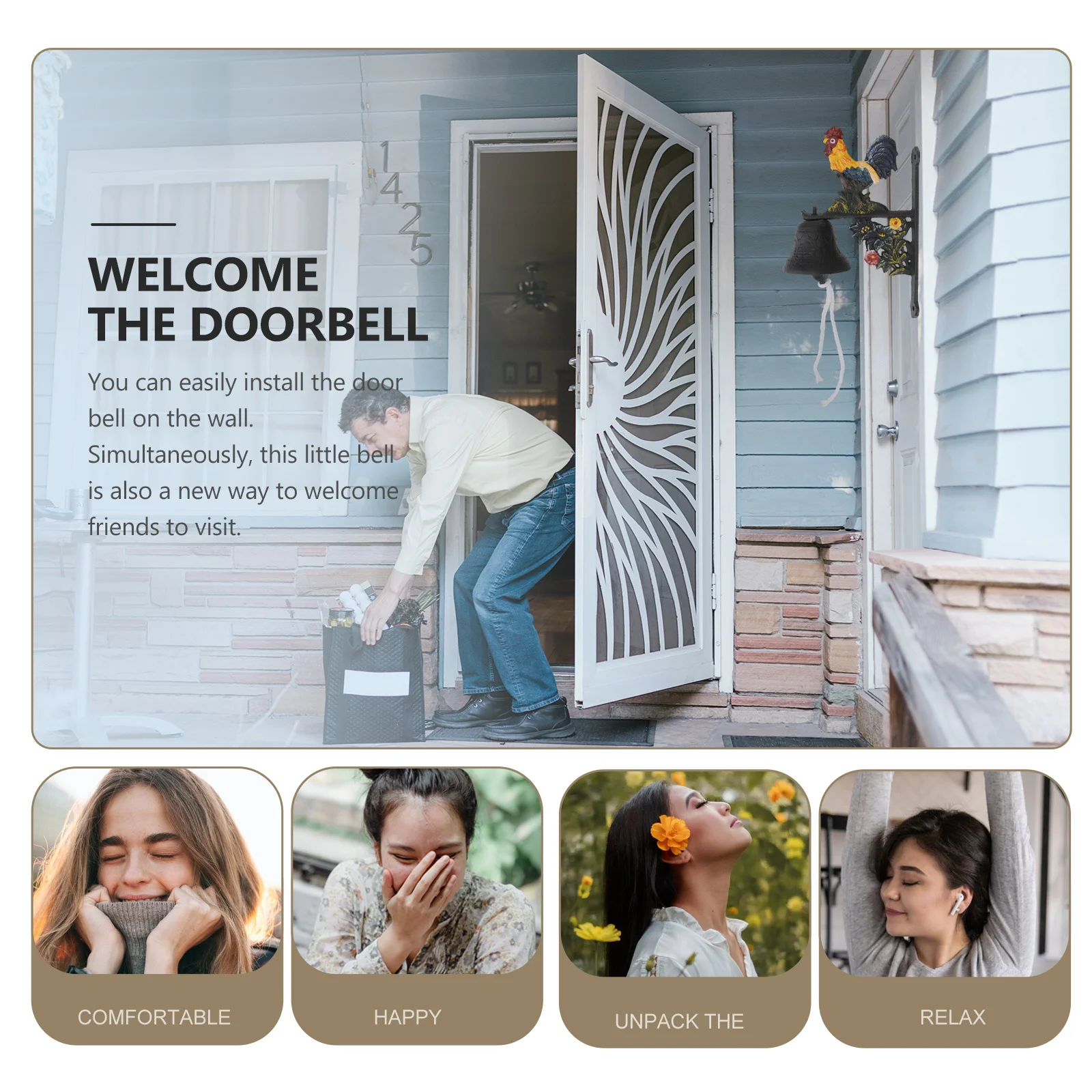 

1pcs Metal Rooster Door Bell Iron Wall Mounted Bell For Garden Front Porch Decorative Welcome Chime Vintage Housewarming Gift