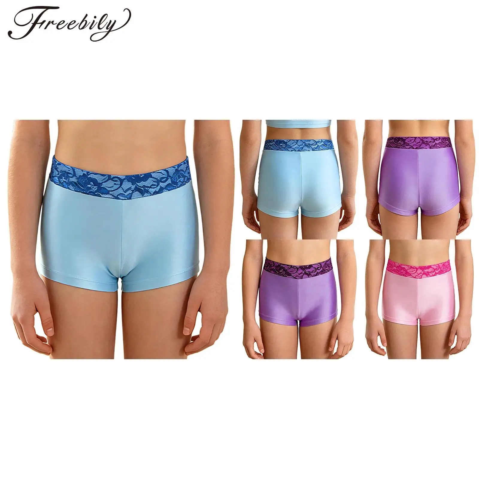 

Kids Girls Lace Elastic Waistband Dance Shorts Gymnastics Figure Skating Performance Competition Short Pants Bottoms