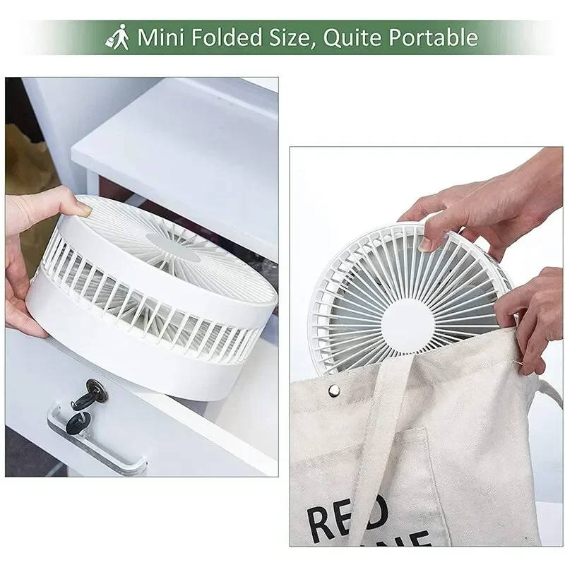 7200mAh USB Portátil Recarregável Piso Dobrável Ventilador de baixo ruído para casa ao ar livre Ventilador sem fio Ventilador portátil de acampamento de 3 velocidades