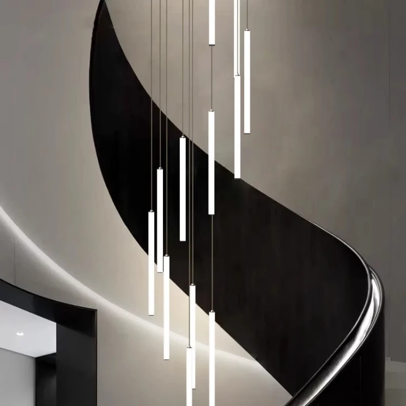 Modern Staircase LED Chandeliers Living Room Spiral Duplex Staircase Lighting Home Decoration Restaurant Ceiling Chandeliers