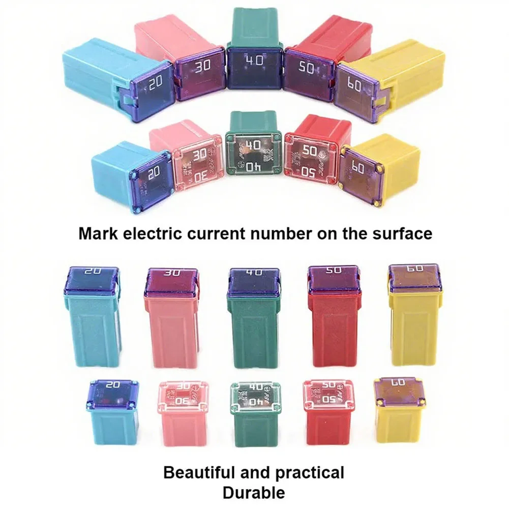 10PCS Car Box Shaped Fuses 20A 30A 40A 50A 60A Combination Kit Square Set Accessories For Trucks SUVs Boats RVs ATVs UTVs