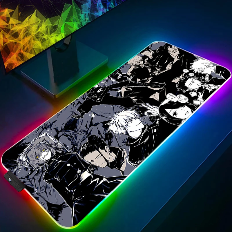 لوحة ماوس الألعاب اليابان أنيمي LED جهاز كمبيوتر شخصي Jujutsu Kaisen ألعاب حصيرة مكتبية RGB ملحقات الكمبيوتر المحمول لوحة الماوس HD طباعة لوحة المفاتيح