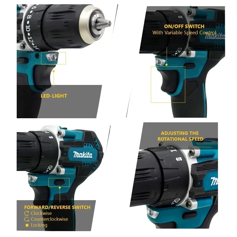 Original Makita DHP487Z 18V Akku-Bohrhammer mit bürstenlosem Motor, 2-Gang-Elektroschrauber für Holz, Metall und Beton