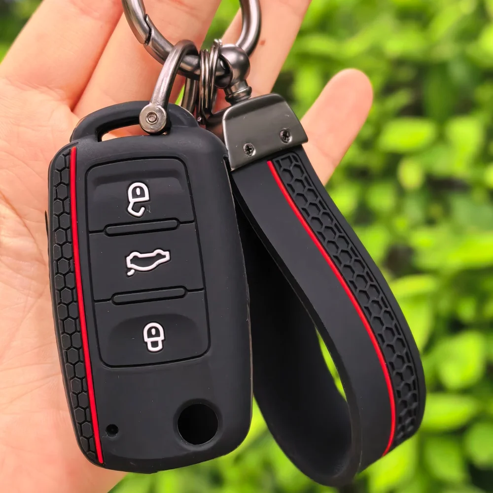 Silicone Car Key Case Cover for VW Volkswagen Passat B5 Polo T4 Golf 4 for Seat Leon 1 Altea Ateca for Skoda Octavia A5 Keychain