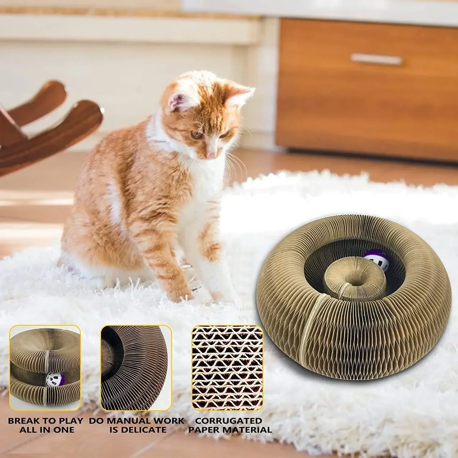 

Magic Cat Scratch Organ Board Cat Toy with Ball Cat Grinding Claw Climbing Frame Kitten Round Corrugated Scratching Toy