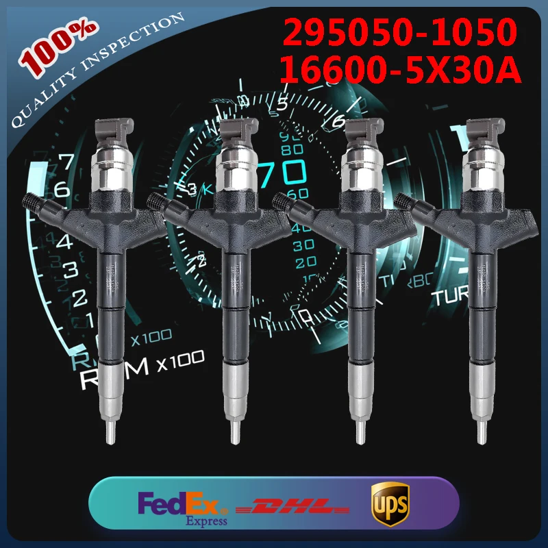 4PCS 295050-1050 16600-5X30A Common Rail Injector for Nissan Navara Truck D22 D40 NP300 Diesel Engine YD25DDTI