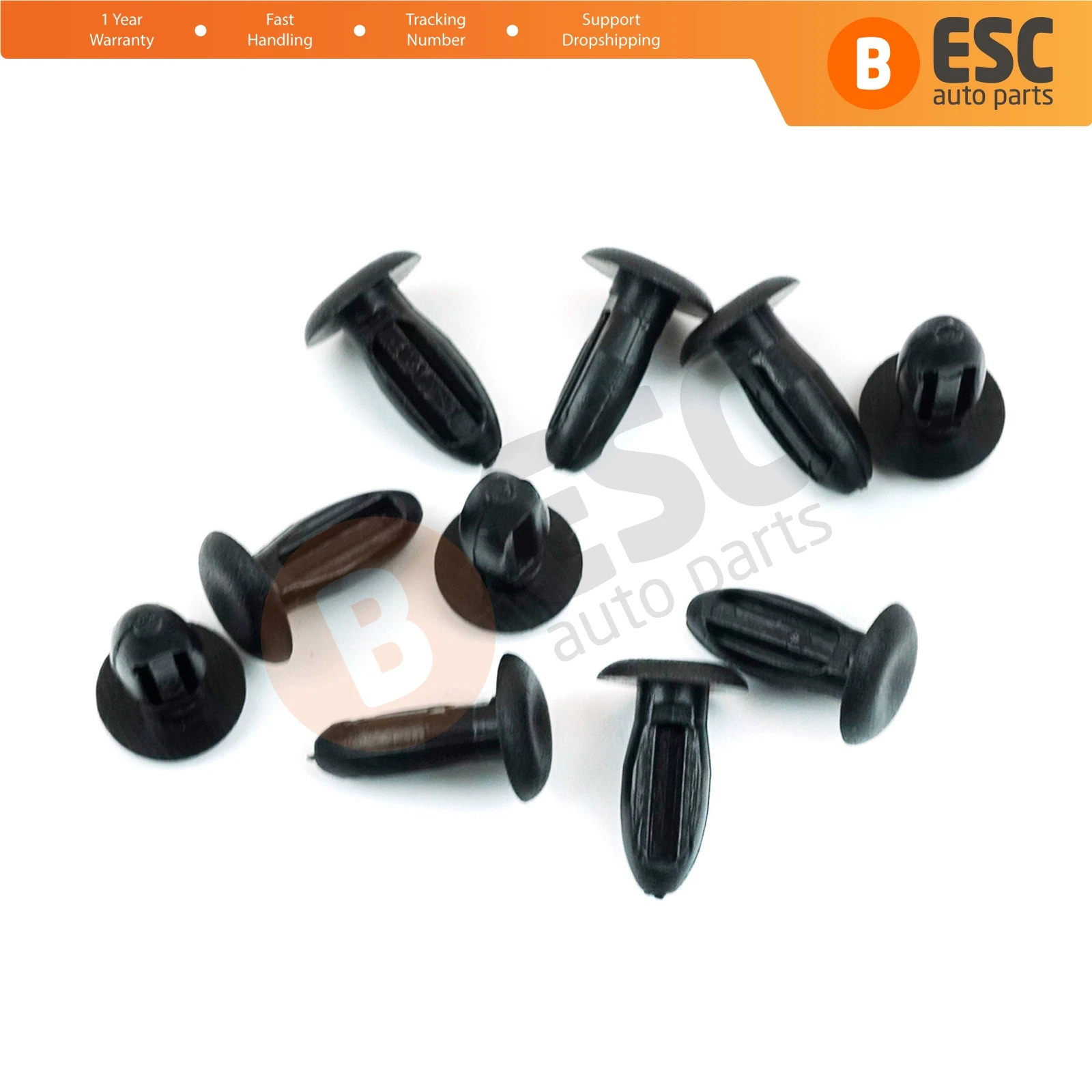 ESC ECF5046 10 Pieces Weatherstrip Door Seal M.6 Clips  For Renault Head Size: 9.40 mm