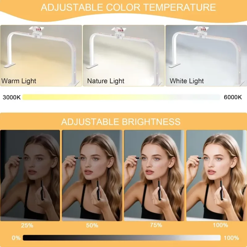 48W Folding Half Moon LED Light with Phone Holder & Touch Switch 29in U-Shaped Nail Desk Lamp Dimmable Half Moon Lamp for